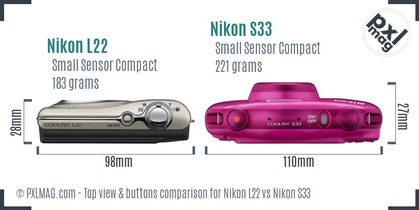 Nikon L22 vs Nikon S33 top view buttons comparison