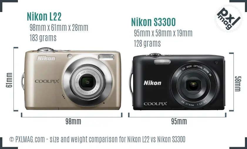 Nikon L22 vs Nikon S3300 size comparison