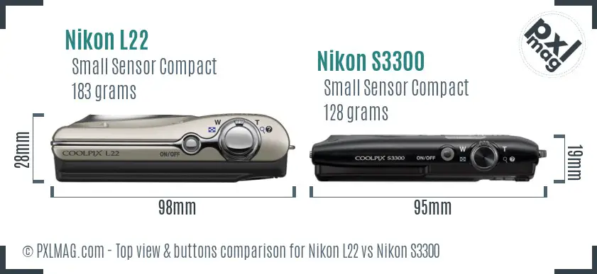 Nikon L22 vs Nikon S3300 top view buttons comparison