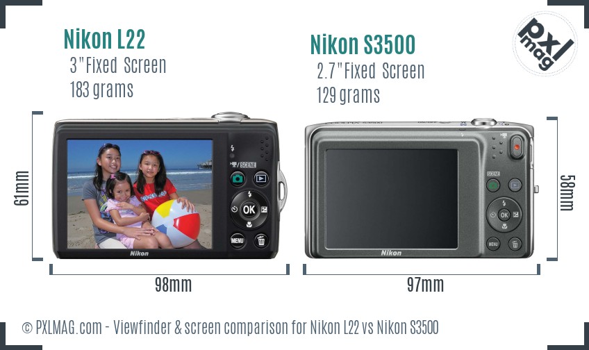 Nikon L22 vs Nikon S3500 Screen and Viewfinder comparison
