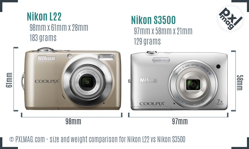 Nikon L22 vs Nikon S3500 size comparison Nikon L22 vs Nikon S3500 size comparison