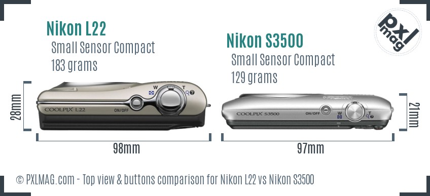 Nikon L22 vs Nikon S3500 top view buttons comparison