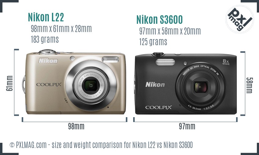 Nikon L22 vs Nikon S3600 size comparison Nikon L22 vs Nikon S3600 size comparison