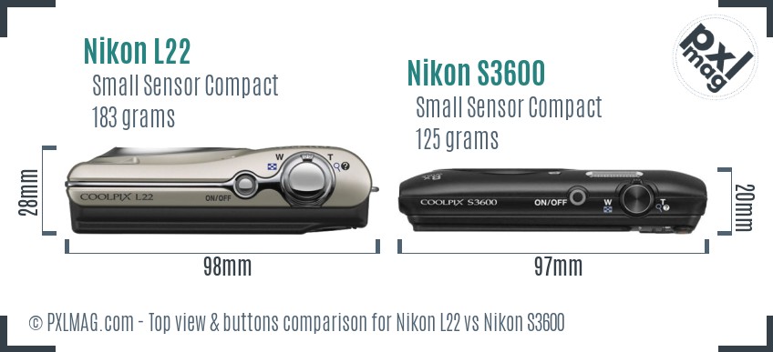 Nikon L22 vs Nikon S3600 top view buttons comparison