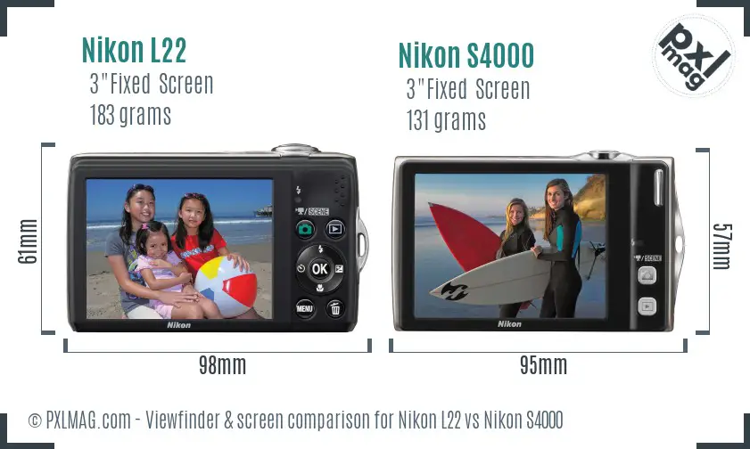 Nikon L22 vs Nikon S4000 Screen and Viewfinder comparison