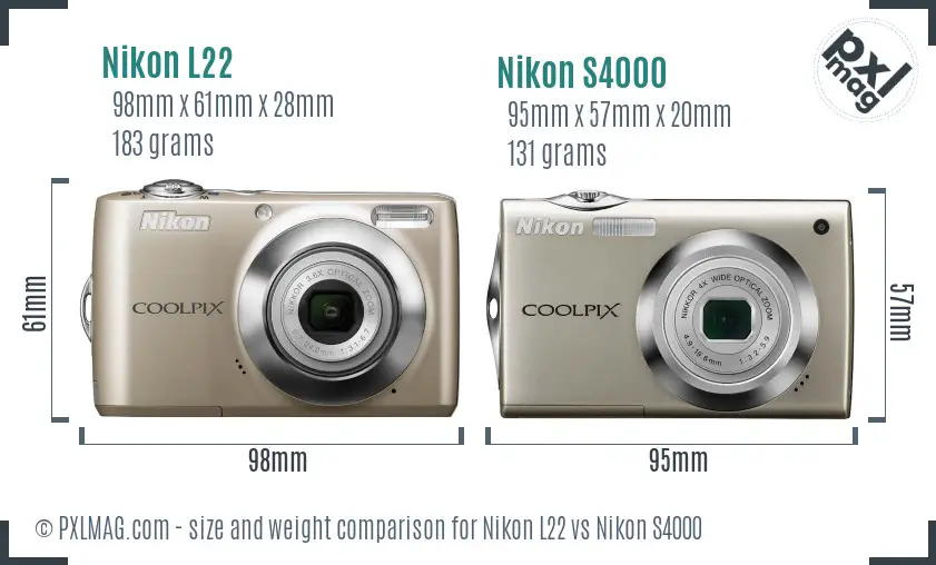 Nikon L22 vs Nikon S4000 size comparison