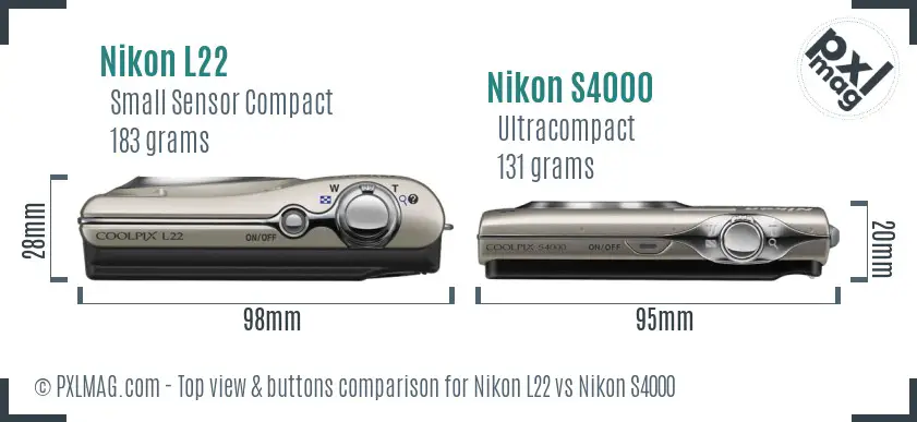 Nikon L22 vs Nikon S4000 top view buttons comparison