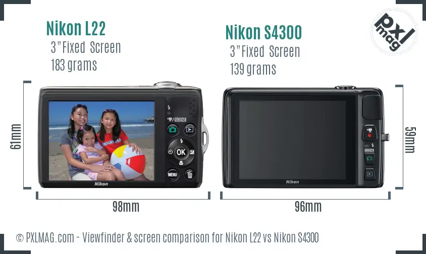 Nikon L22 vs Nikon S4300 Screen and Viewfinder comparison