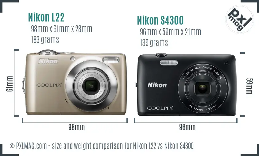 Nikon L22 vs Nikon S4300 size comparison