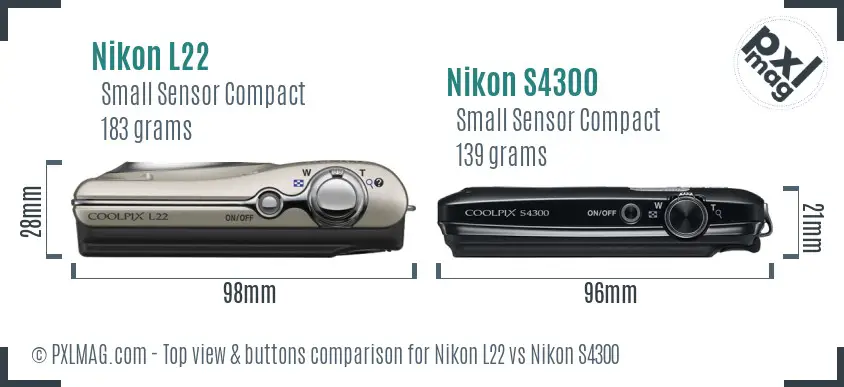 Nikon L22 vs Nikon S4300 top view buttons comparison