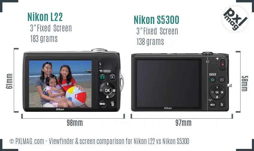 Nikon L22 vs Nikon S5300 Screen and Viewfinder comparison
