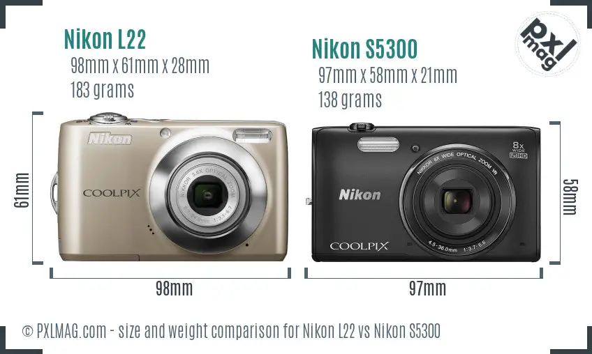 Nikon L22 vs Nikon S5300 size comparison