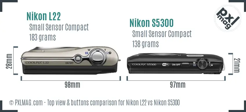 Nikon L22 vs Nikon S5300 top view buttons comparison