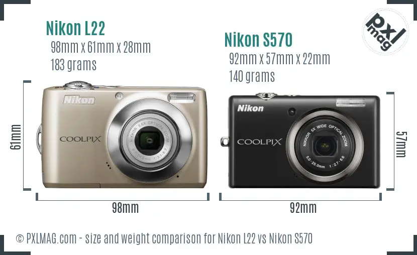 Nikon L22 vs Nikon S570 size comparison Nikon L22 vs Nikon S570 size comparison
