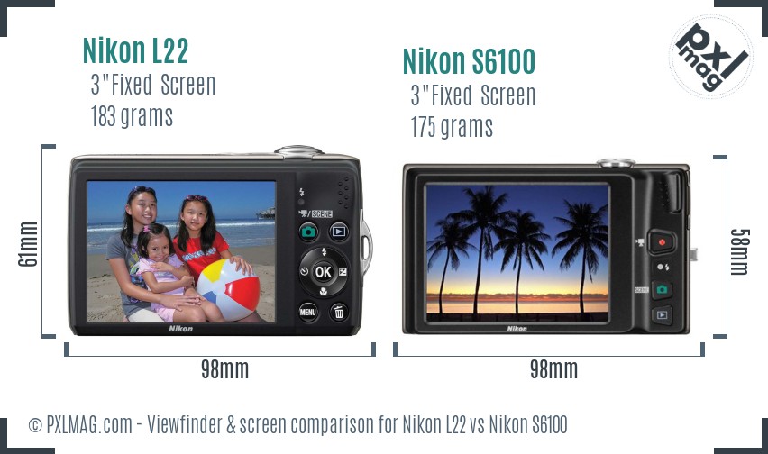 Nikon L22 vs Nikon S6100 Screen and Viewfinder comparison