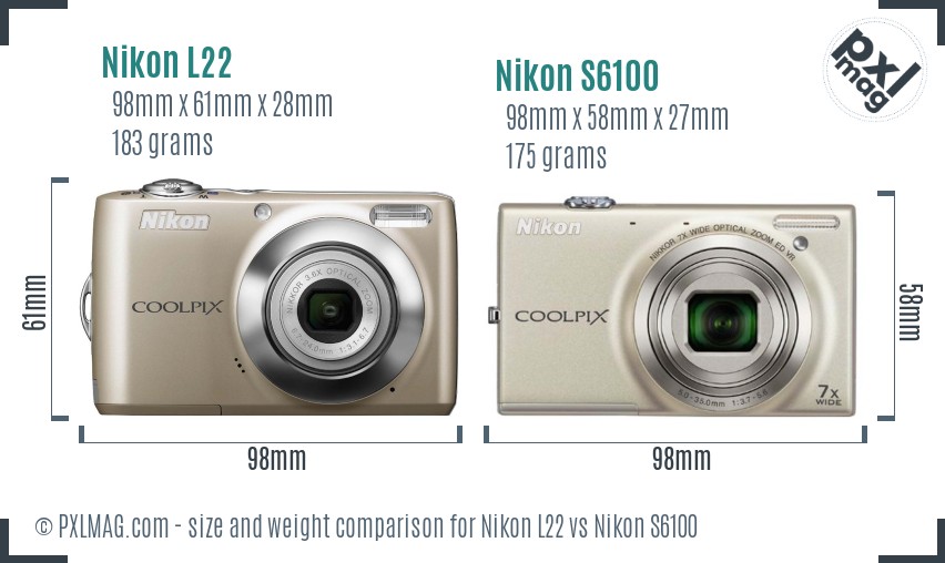 Nikon L22 vs Nikon S6100 size comparison