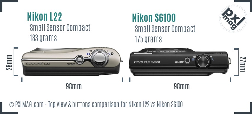 Nikon L22 vs Nikon S6100 top view buttons comparison
