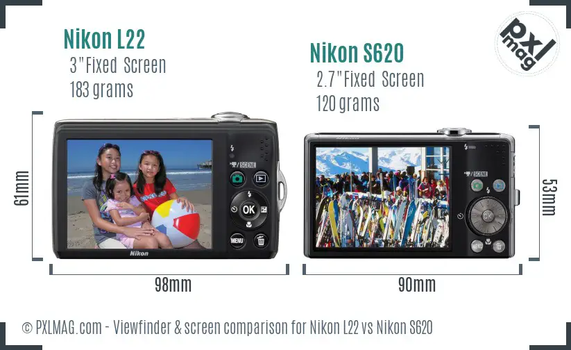 Nikon L22 vs Nikon S620 Screen and Viewfinder comparison Nikon L22 vs Nikon S620 Screen and Viewfinder comparison