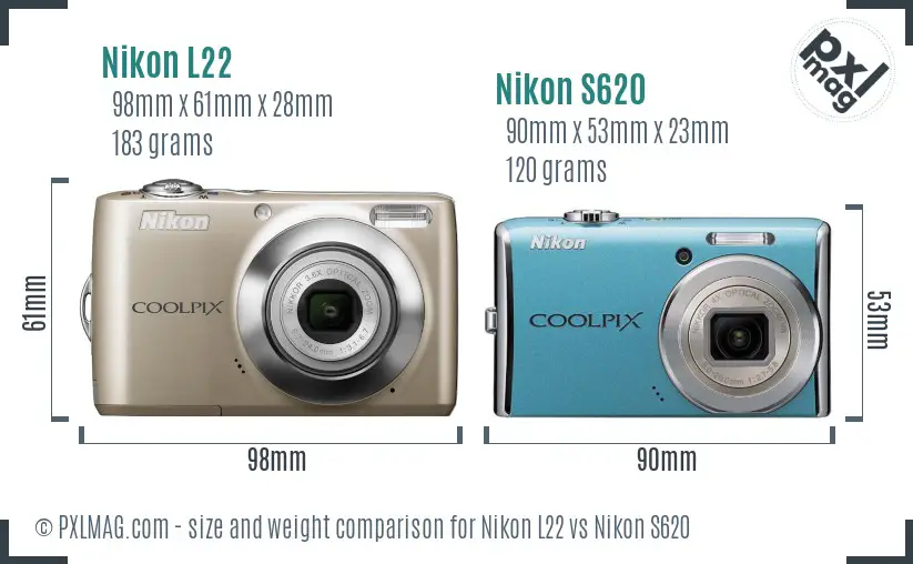Nikon L22 vs Nikon S620 size comparison Nikon L22 vs Nikon S620 size comparison
