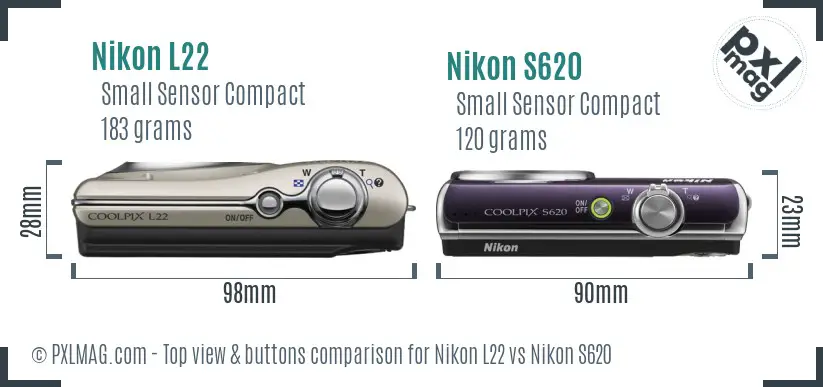 Nikon L22 vs Nikon S620 top view buttons comparison Nikon L22 vs Nikon S620 top view buttons comparison