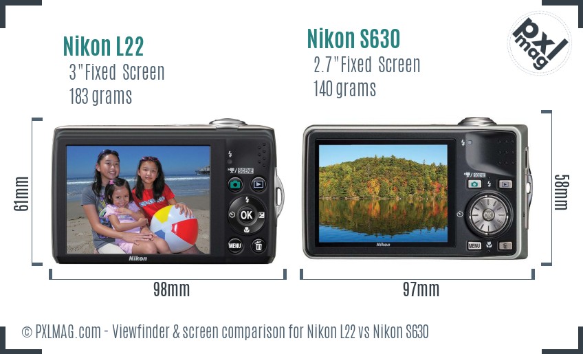 Nikon L22 vs Nikon S630 Screen and Viewfinder comparison