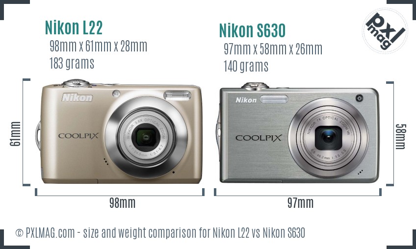Nikon L22 vs Nikon S630 size comparison