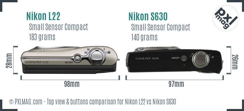 Nikon L22 vs Nikon S630 top view buttons comparison