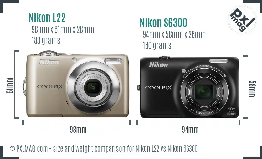 Nikon L22 vs Nikon S6300 size comparison