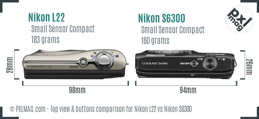 Nikon L22 vs Nikon S6300 top view buttons comparison