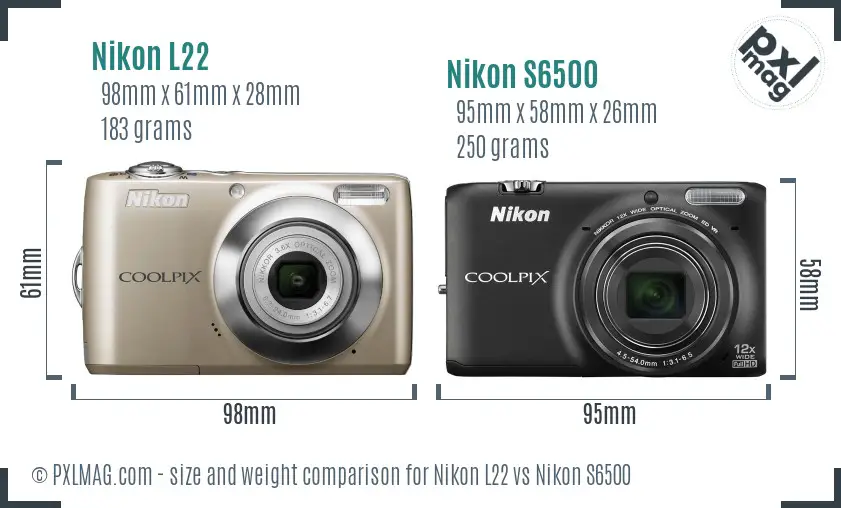 Nikon L22 vs Nikon S6500 size comparison