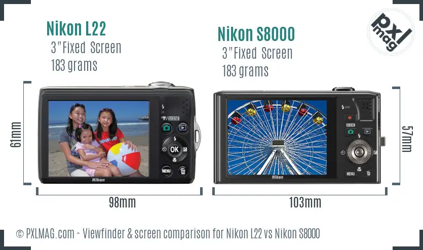 Nikon L22 vs Nikon S8000 Screen and Viewfinder comparison Nikon L22 vs Nikon S8000 Screen and Viewfinder comparison