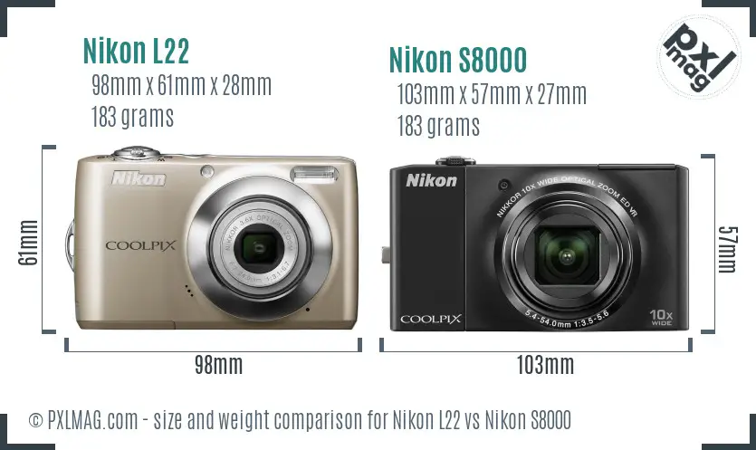Nikon L22 vs Nikon S8000 size comparison Nikon L22 vs Nikon S8000 size comparison