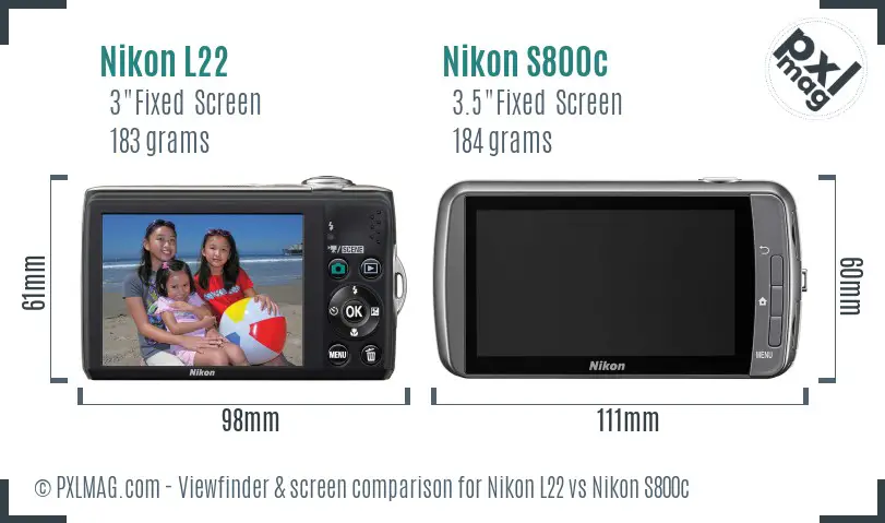 Nikon L22 vs Nikon S800c Screen and Viewfinder comparison