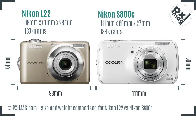 Nikon L22 vs Nikon S800c size comparison