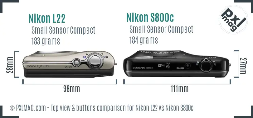 Nikon L22 vs Nikon S800c top view buttons comparison