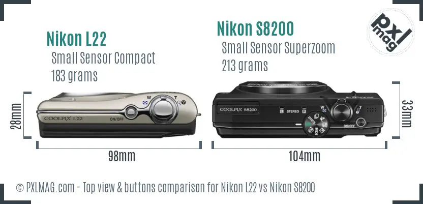 Nikon L22 vs Nikon S8200 top view buttons comparison