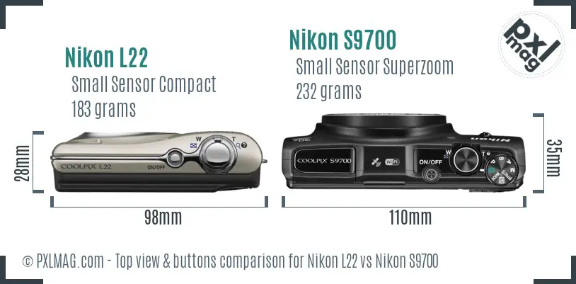 Nikon L22 vs Nikon S9700 top view buttons comparison Nikon L22 vs Nikon S9700 top view buttons comparison