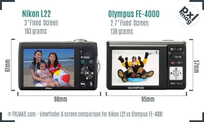 Nikon L22 vs Olympus FE-4000 Screen and Viewfinder comparison Nikon L22 vs Olympus FE-4000 Screen and Viewfinder comparison
