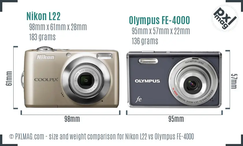 Nikon L22 vs Olympus FE-4000 size comparison Nikon L22 vs Olympus FE-4000 size comparison
