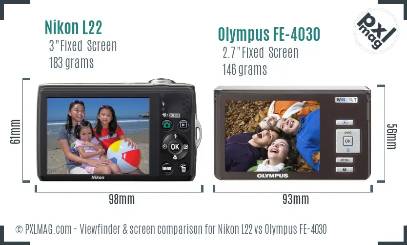 Nikon L22 vs Olympus FE-4030 Screen and Viewfinder comparison