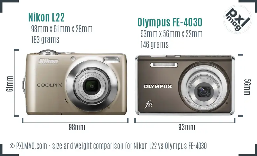 Nikon L22 vs Olympus FE-4030 size comparison