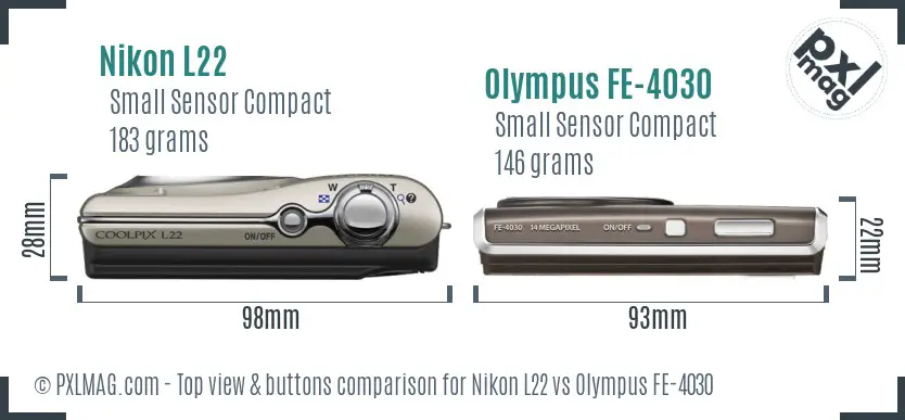 Nikon L22 vs Olympus FE-4030 top view buttons comparison