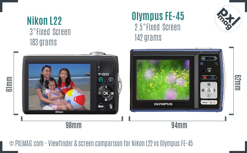 Nikon L22 vs Olympus FE-45 Screen and Viewfinder comparison