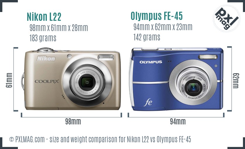 Nikon L22 vs Olympus FE-45 size comparison