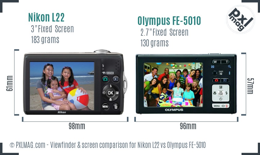 Nikon L22 vs Olympus FE-5010 Screen and Viewfinder comparison