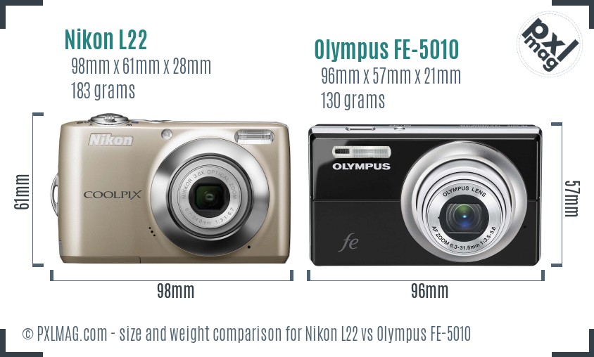 Nikon L22 vs Olympus FE-5010 size comparison