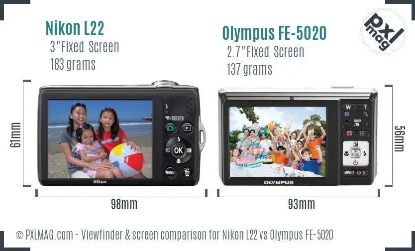 Nikon L22 vs Olympus FE-5020 Screen and Viewfinder comparison Nikon L22 vs Olympus FE-5020 Screen and Viewfinder comparison