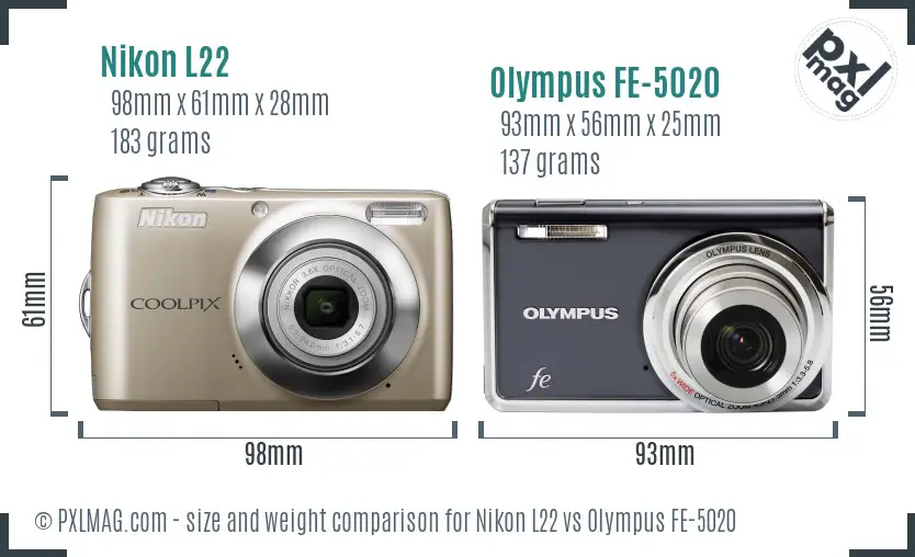 Nikon L22 vs Olympus FE-5020 size comparison Nikon L22 vs Olympus FE-5020 size comparison