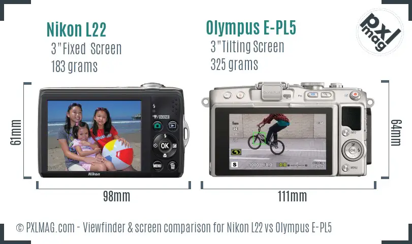 Nikon L22 vs Olympus E-PL5 Screen and Viewfinder comparison