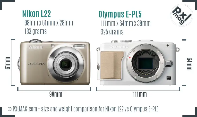 Nikon L22 vs Olympus E-PL5 size comparison